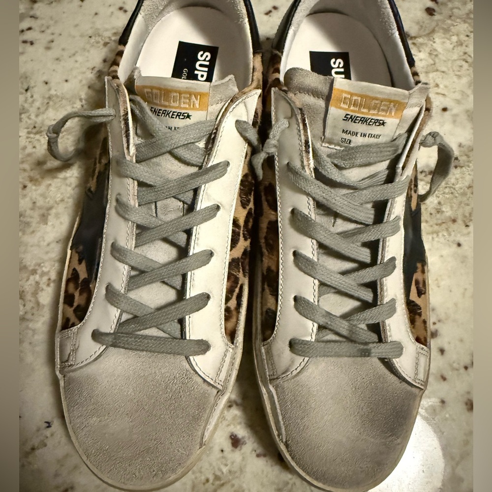 NEW GOLDEN GOOSE leopard fur calf hair SUPERSTAR Sneakers Sz 41 US 10